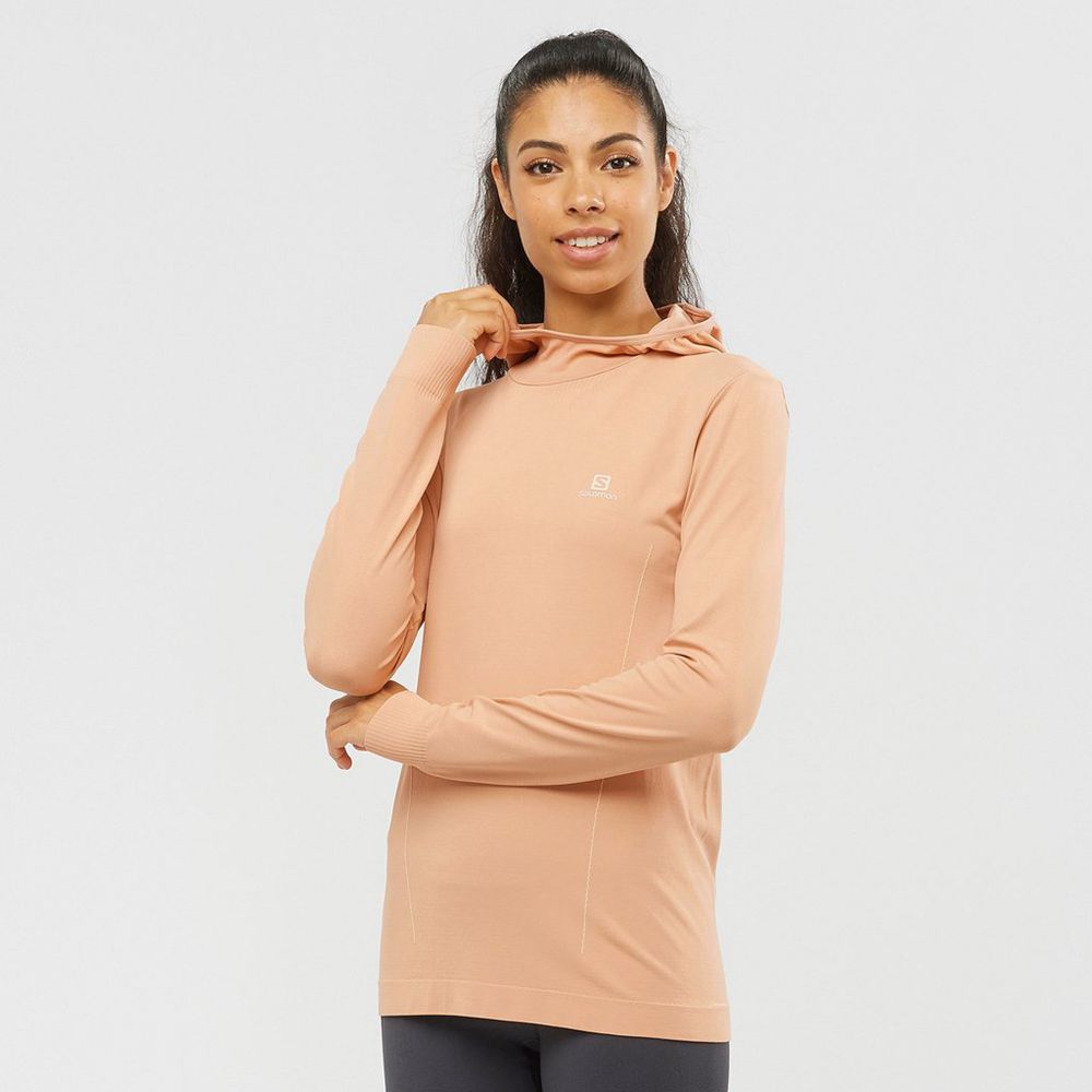 Vestes Imperméables Salomon Femme Beige - Salomon ESSENTIAL SEAMLESS HOODIE - France (7924-EFYRU)